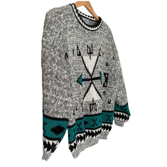 Vintage Adele Knitwear Teal Southwestern Compass Sweater Small Medium - Picture 4 of 8